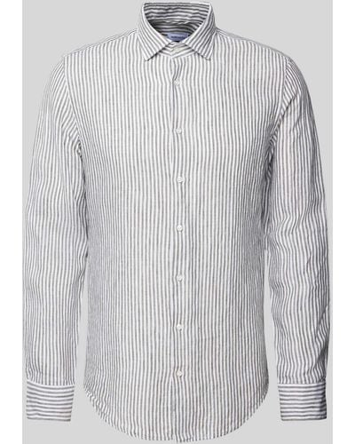 Seidensticker Slim Fit Business-Hemd aus Leinen mit Streifenmuster - Grau