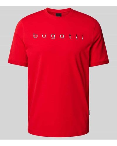 Bugatti T-Shirt mit Logo-Print - Rot