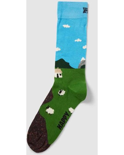 Happy Socks Socken mit Allover-Muster Modell 'Little House On The Moorl' - Grün