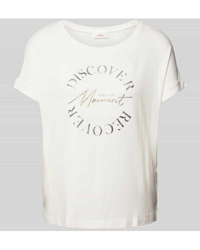 S.oliver T-Shirt mit Motiv- und Statement-Print - Natur