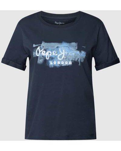 Pepe Jeans T-Shirt mit fixierten Ärmelumschlägen Modell 'GOLDIE' - Blau