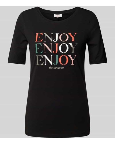 S.oliver T-Shirt mit Label-Prints Modell 'ENJOY' - Schwarz