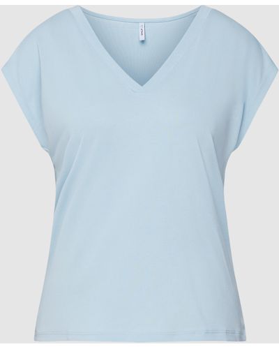 ONLY T-Shirt mit V-Ausschnitt Modell 'FREE' - Blau