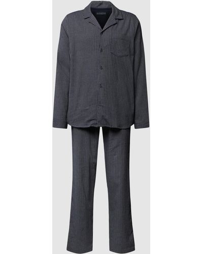 Schiesser Pyjama mit Streifenmuster Modell 'Warming Nightwear Pyjama' - Blau