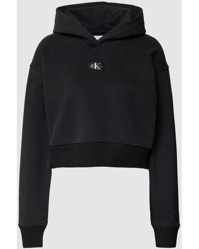 Calvin Klein Cropped Hoodie mit Label-Detail - Schwarz