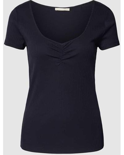 Edc By Esprit T-Shirt aus Baumwolle in Ripp-Optik - Blau