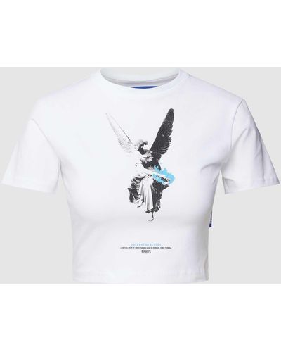 Pequs Cropped T-Shirt mit Motiv-Print Modell 'Fallen Angel' - Weiß