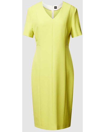 BOSS Knielanges Kleid aus Viskose-Mix Modell 'Damaisa' - Gelb