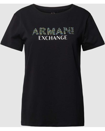 Armani Exchange T-shirt Met Label Met Siersteentjes - Zwart