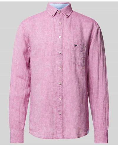 Fynch-Hatton Regular Fit Leinenhemd mit Logo-Stitching - Pink