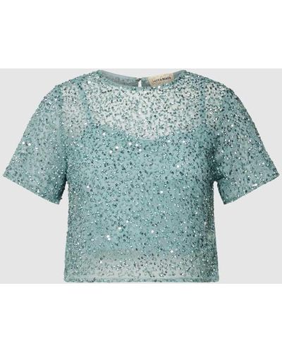 LACE & BEADS T-Shirt mit Zierstein- und Paillettenbesatz - Blau
