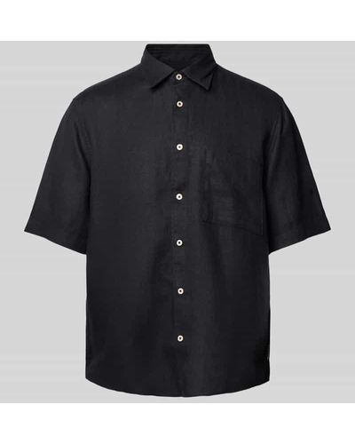 Marc O' Polo Regular Fit Freizeithemd aus Leinen mit Brusttasche - Schwarz