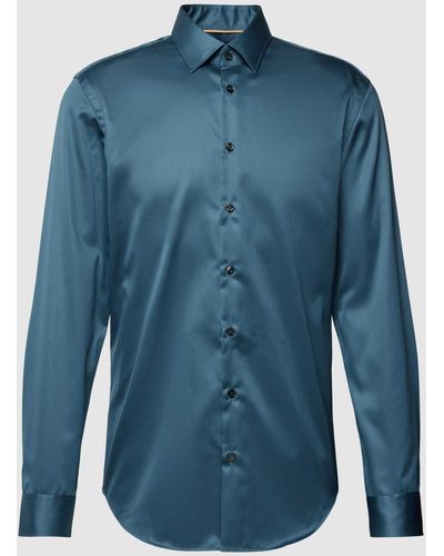 Jake*s Slim Fit Zakelijk Overhemd Met Kentkraag - Blauw