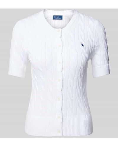 Polo Ralph Lauren Strickjacke mit 1/2-Arm und Label-Stitching - Weiß