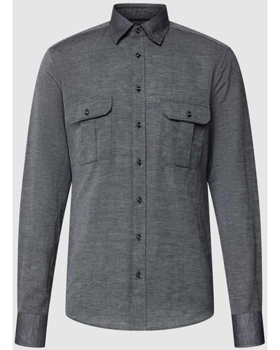 Eterna Slim Fit Business-Hemd mit Brusttaschen - Grau