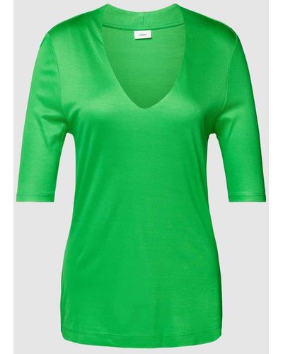 S.oliver T-Shirt aus Viskose mit V-Ausschnitt - Grün