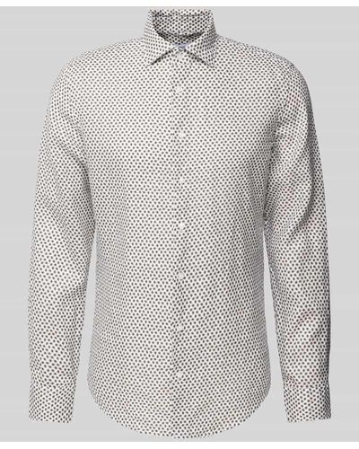 Seidensticker Slim Fit Business-Hemd aus Leinen mit Allover-Muster - Grau