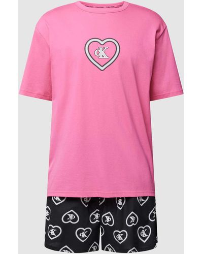 Calvin Klein Pyjama mit Motiv- und Logo-Stitching - Pink