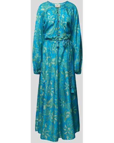 Hannah Artwear Seidenkleid mit floralem Allover-Muster - Blau