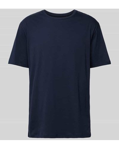 Schiesser T-Shirt mit geripptem Rundhalsausschnitt - Blau