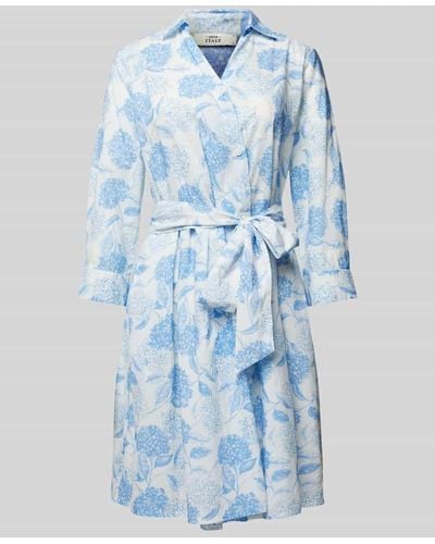 0039 Italy Knielanges Kleid mit Bindegürtel Modell 'Jule' - Blau