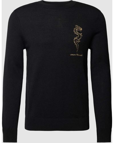 Armani Exchange Shirt Met Lange Mouwen En Labelstitching - Zwart