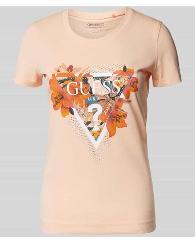 Guess T-Shirt mit Label- und Motiv-Print Modell 'TROPICAL TRIANGLE' - Pink