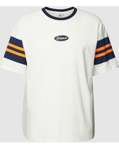 Redefined Rebel T-Shirt aus Baumwolle mit Label-Print Modell 'Julian' - Weiß