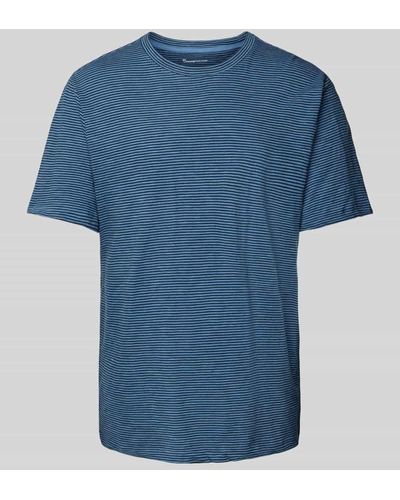 Knowledge Cotton Regular Fit T-Shirt mit Rundhalsausschnitt Modell 'Narrow' - Blau