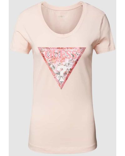 Guess T-Shirt mit Label-Print - Pink