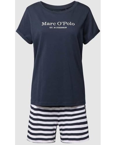 Marc O' Polo Pyjama mit Label-Print Modell 'MIX N MATCH' - Blau