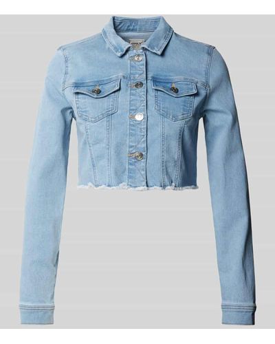 ONLY Cropped Jeansjacke mit Brusttaschen Modell 'WONDER' - Blau