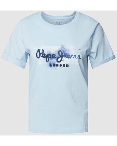 Pepe Jeans T-Shirt mit fixierten Ärmelumschlägen Modell 'GOLDIE' - Blau