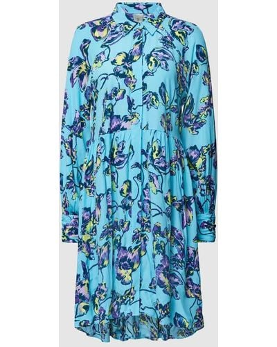 Y.A.S Knielanges Kleid mit floralem Muster Modell 'Topaz' - Blau