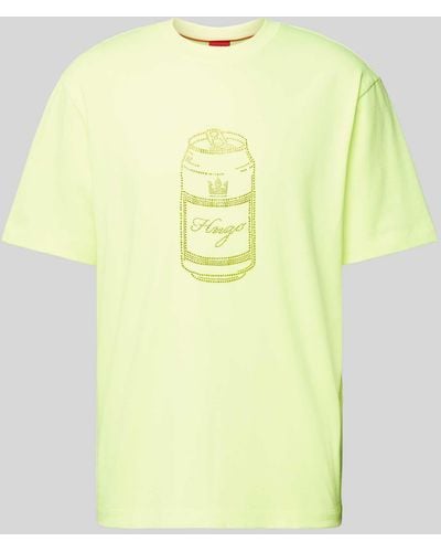 HUGO T-shirt Met Labeldetail - Geel