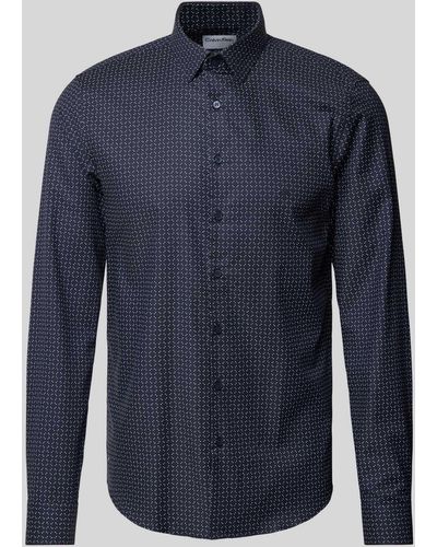 Calvin Klein Slim Fit Business-Hemd mit Label-Stitching Modell 'Bari' - Blau