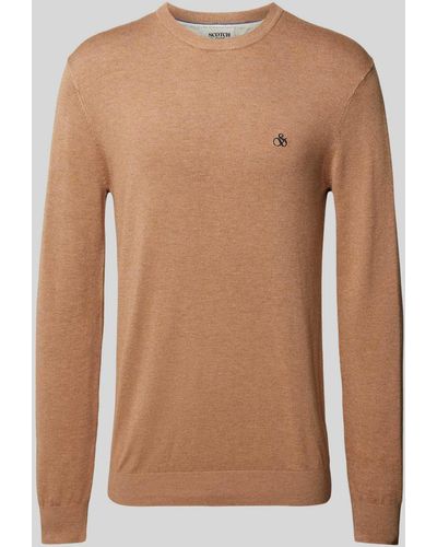 Scotch & Soda Gebreide Pullover Met Logostitching - Bruin