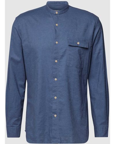 Pierre Cardin Freizeithemd mit Stehkragen - Blau
