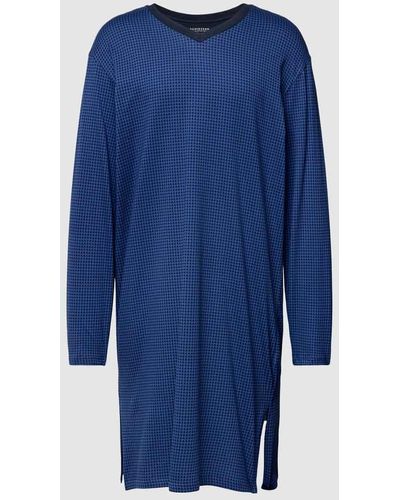 Schiesser Nachthemd mit Allover-Muster Modell 'Comfort Essentials' - Blau
