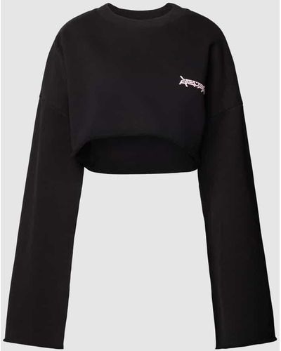 Review Cropped Sweatshirt mit Label Print - Schwarz