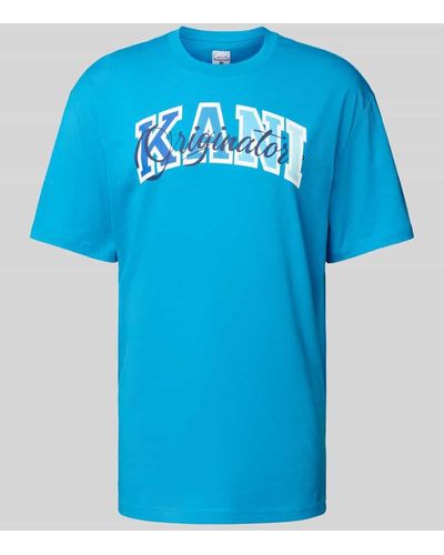 Karlkani T-Shirt mit Label-Print Modell 'Serif' - Blau