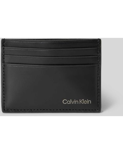 Calvin Klein Lederkartenetui mit Label-Print Modell 'CK SMOOTH' - Grau