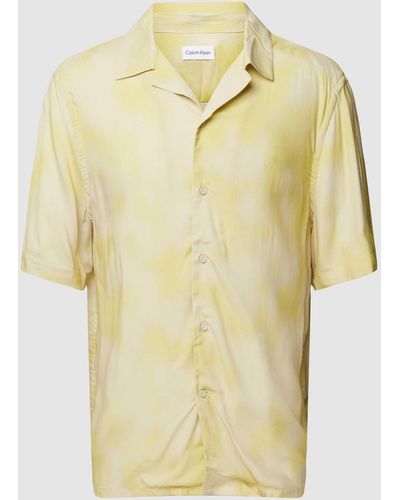 Calvin Klein Freizeithemd aus reiner Viskose im Batik-Look - Gelb
