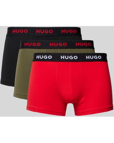 HUGO Trunks mit elastischem Logo-Bund im 3er-Pack - Rot