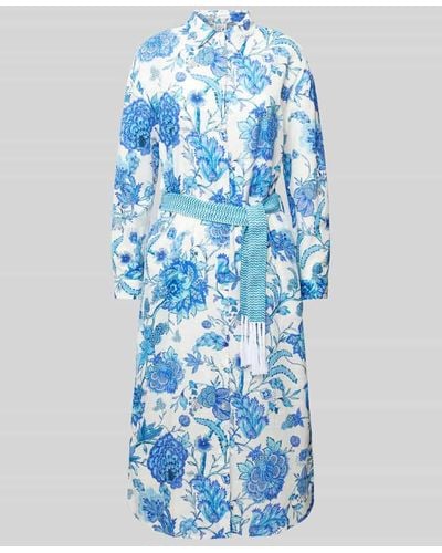 Emily Van Den Bergh Hemdblusenkleid mit floralem Muster und Bindegürtel - Blau