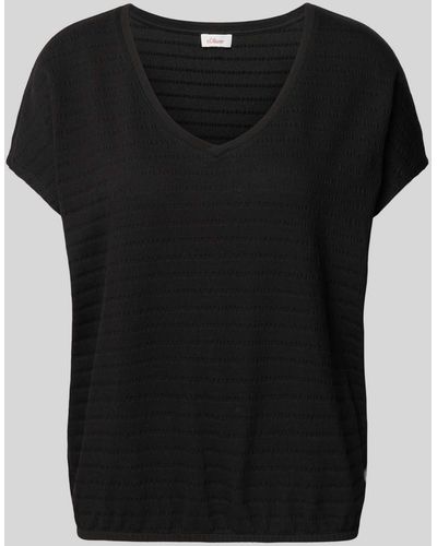 S.oliver T-shirt Met Structuurmotief En V-hals - Zwart