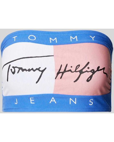 Tommy Hilfiger Cropped Bandeau-Top mit Label-Print Modell 'HERITAGE' - Blau