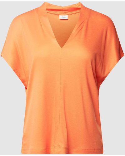 S.oliver T-shirt Van Lyocell Met V-hals - Oranje