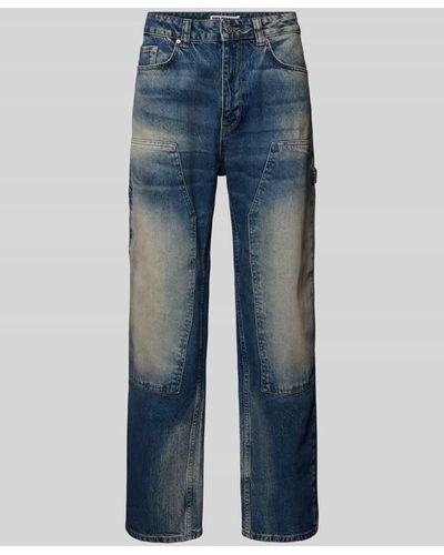 Review Baggy Fit Jeans im Used-Look - Blau