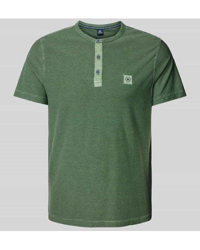 Lerros T-Shirt mit Serafino-Ausschnitt - Grün